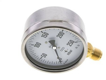 Manometer senkrecht 100mm, 0 - 250 mbar, G 1/2