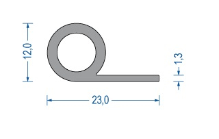 Silikonfahnenprofil grau 12x23x1,3 mm (25 m)