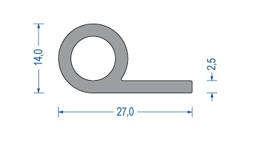 Silikonfahnenprofil grau 14x27x2,5 mm (25 m)