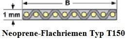 Flachriemen T150 Neoprene-Gummi 1450x1x10 mm